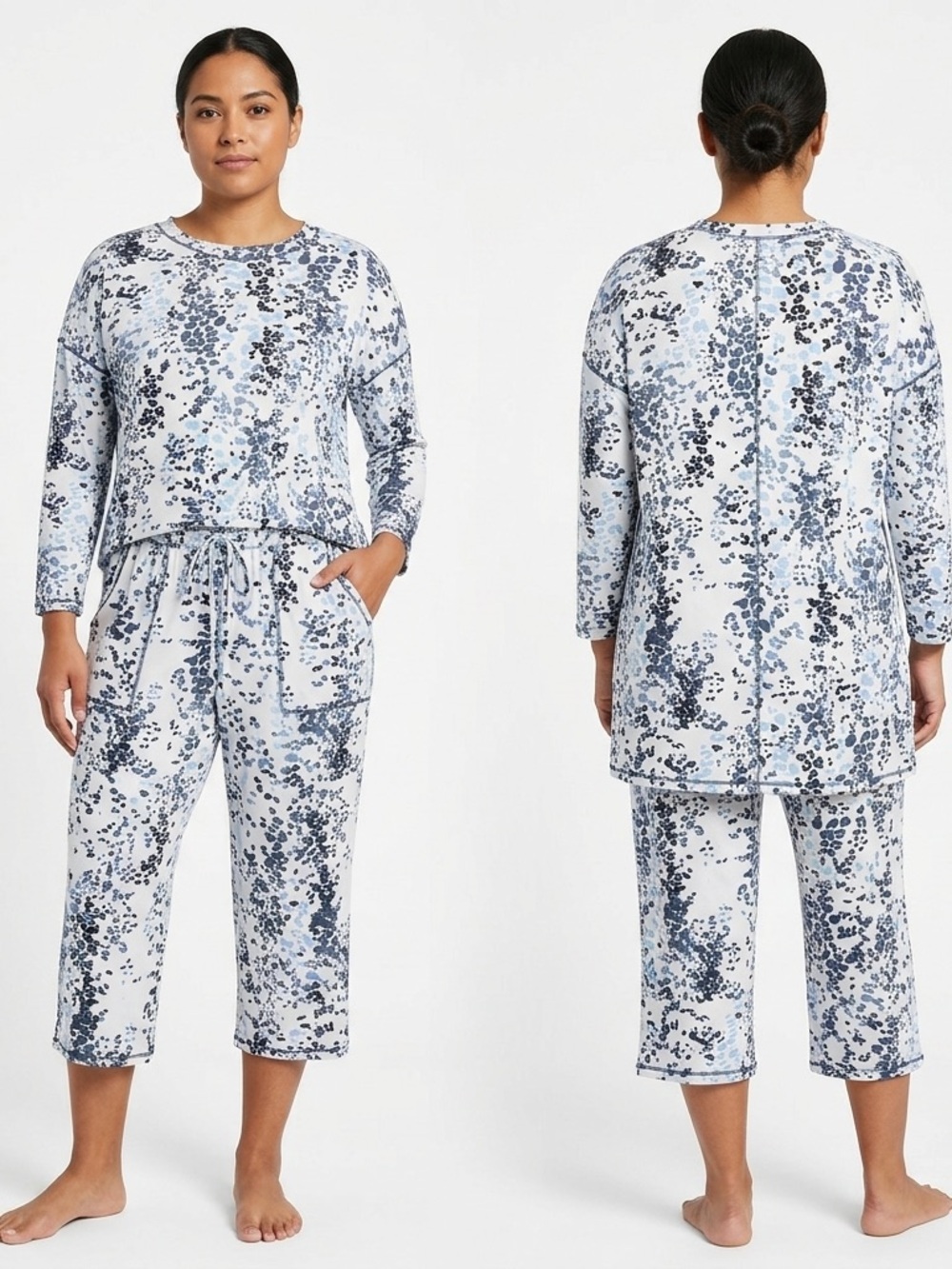 Ellen Tracy Lounge Set in Light Blue and Navy Speckle
